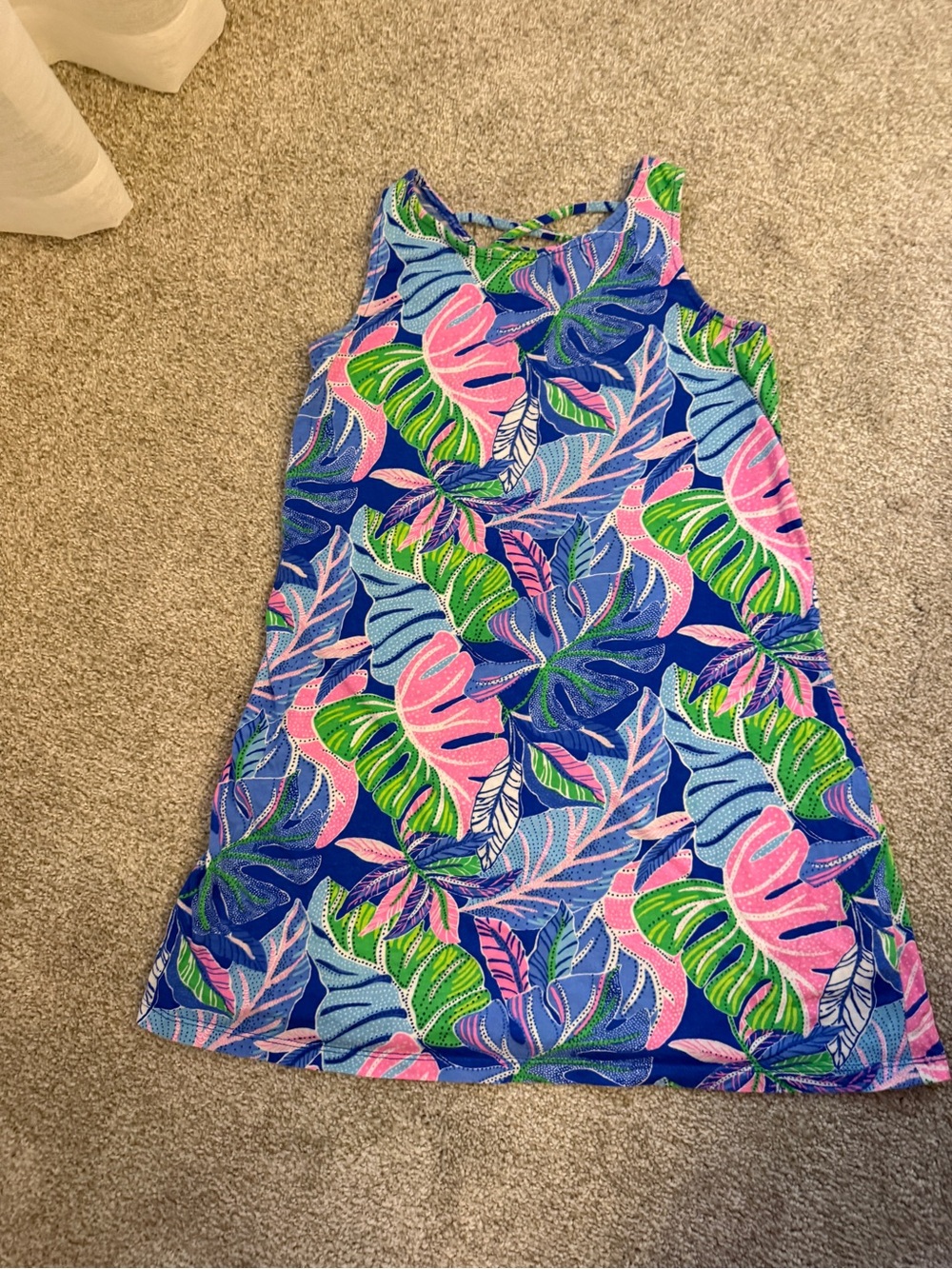 Lilly Pulitzer Girls Tropical Leaf Print Dress in Blue, Pink, Green